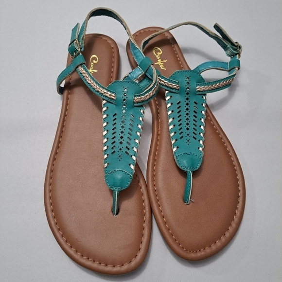 Curfew Teal Flat Sandals.  Size 8M - Picture 1 of 10